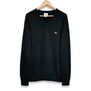 Lacoste Men’s V-Neck Black Cotton Knit Pullover Sweater Size XL